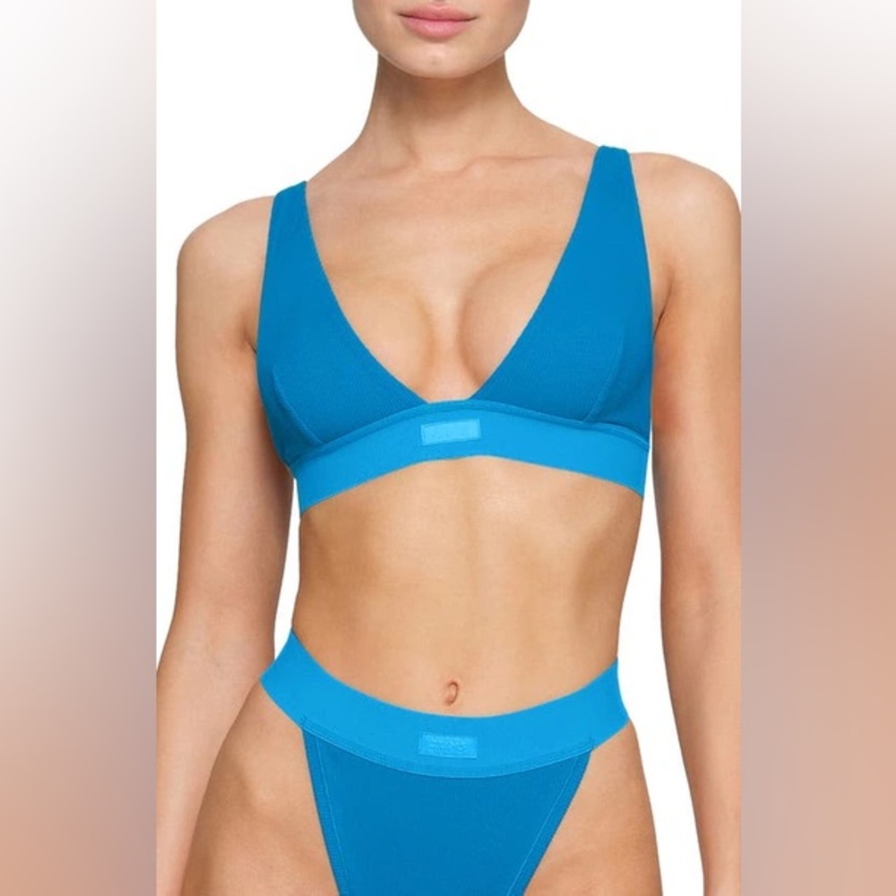 NWT - SKIMS COTTON RIB PLUNGE BRALETTE - 4X - MYKONOS